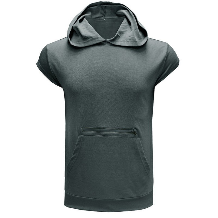 Men's Short Sleeve Hoodie with Practical Zipper Lisslune
