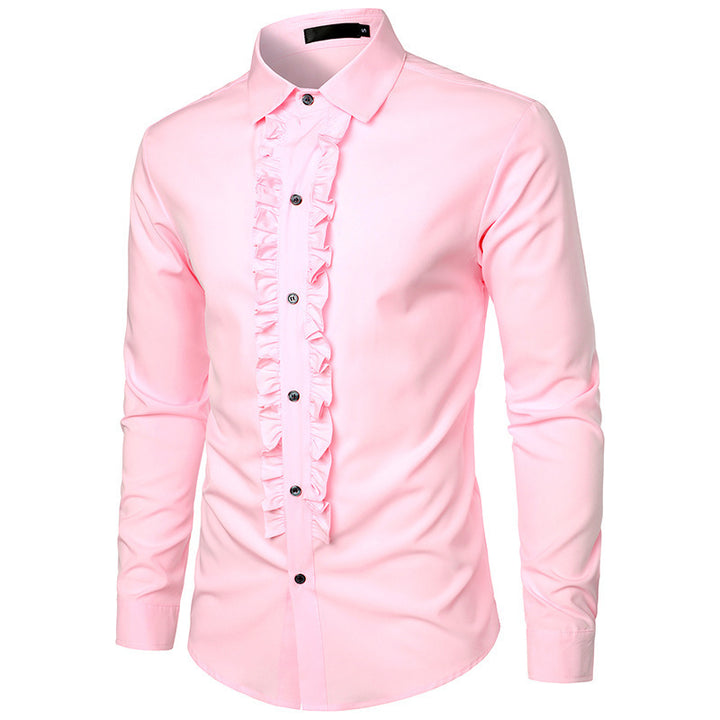 Men's Long Sleeve Shirt with Ruffle Decoration and Elegant Button Details Lisslune