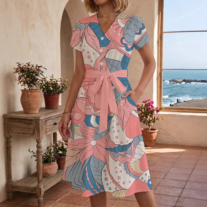 Women's Midi Dress with Floral Accents and Tailored Fit Lisslune