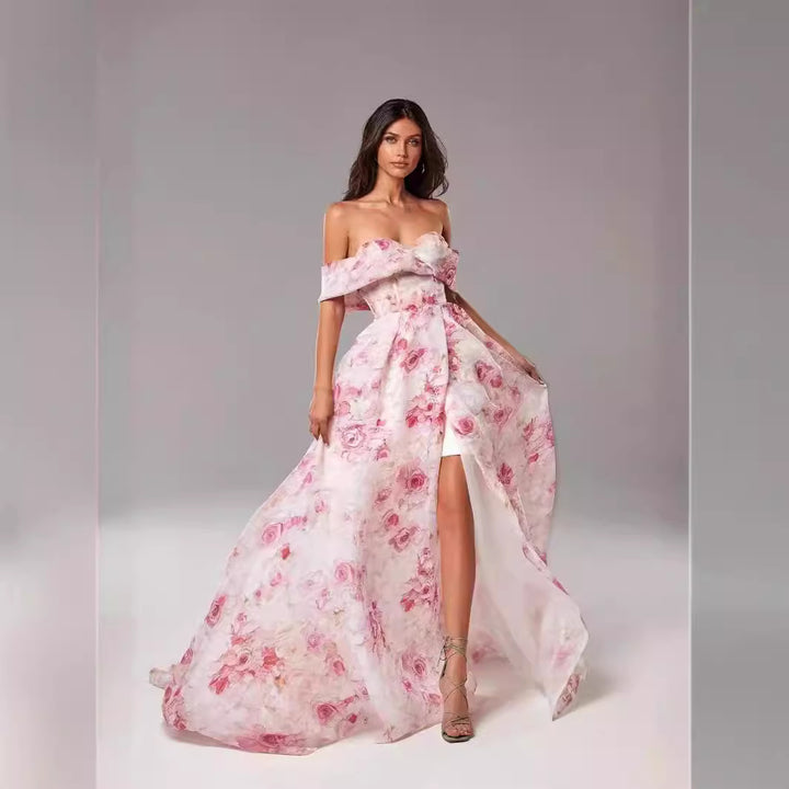 Women's maxi dress with off-shoulder design and floral patterns Lisslune