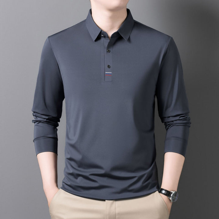 Men's Sporty Long Sleeve Polo Shirt with Elastic Functional Fabric Lisslune