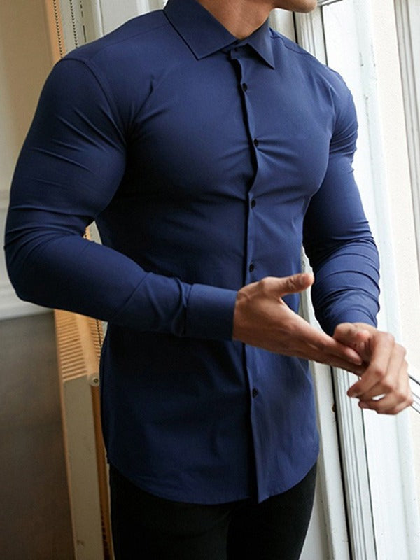 Men's body-conscious long sleeve shirt with fashionable collar and elegant buttons Lisslune