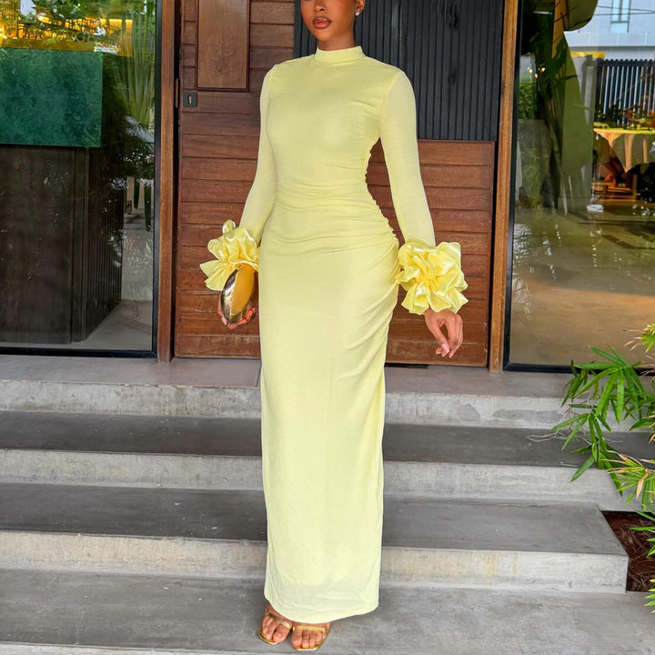 Ladies Elegant Long Sleeve Dress with Voluminous Ruffle Details