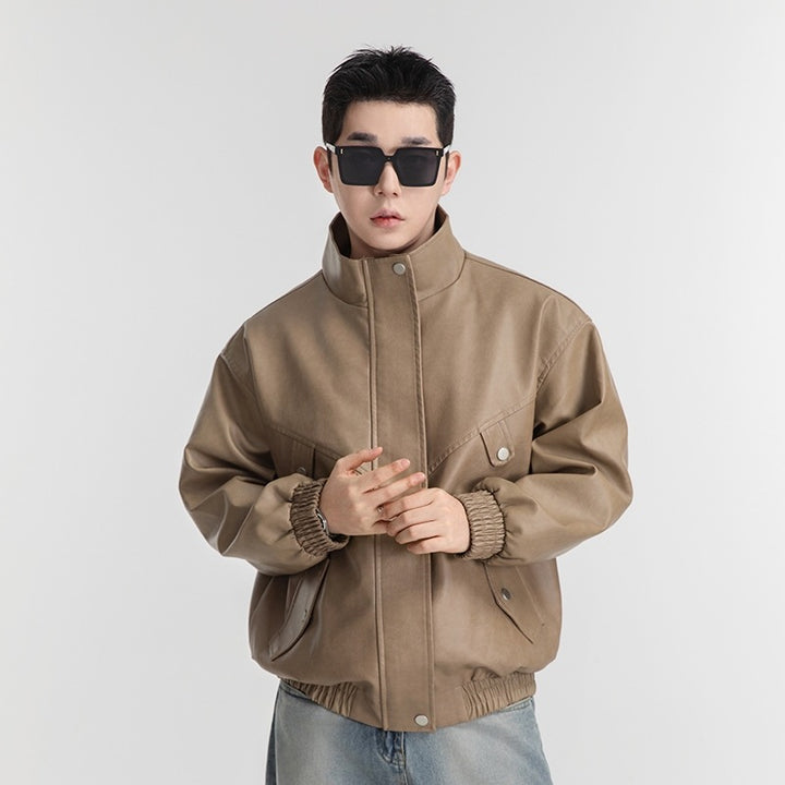 Men's synthetic leather jacket in a casual look with practical flap pockets Lisslune