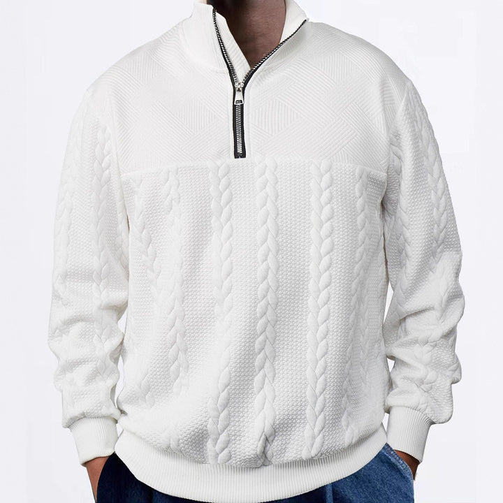 Men's sporty fleece pullover with high collar and stylish cable design Lisslune