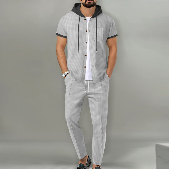 Men's Casual Shirt and Pants Set with Innovative Hooded Design Lisslune
