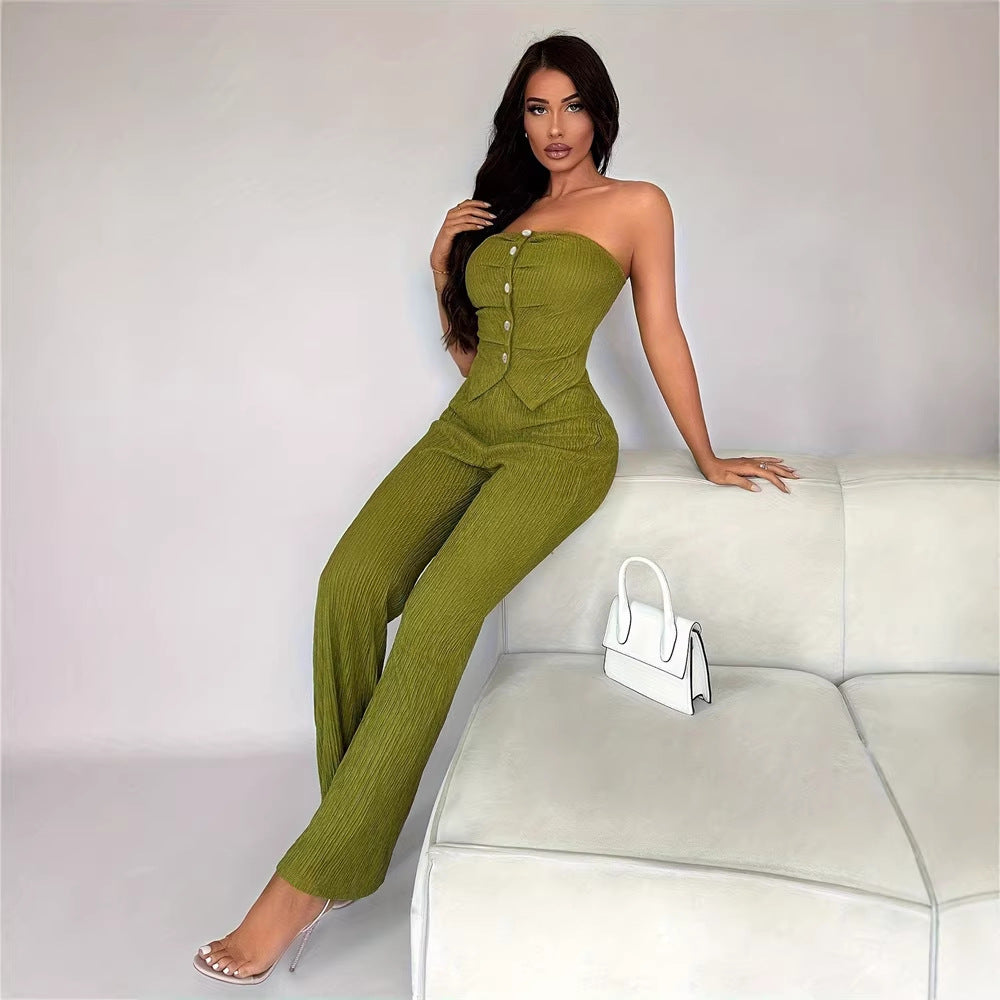 Damen eleganter Jumpsuit mit tailliertem Schnitt und Knopfdetails Lisslune