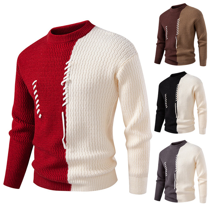 Men's chunky knit sweater with asymmetric pattern and decorative detail Lisslune