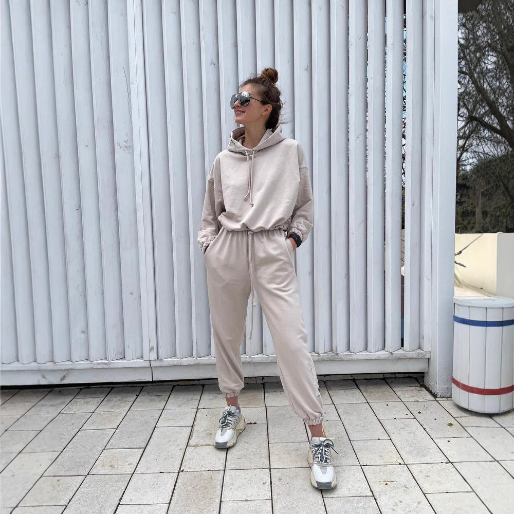 Women's Leisure Wellness Suit with Hood and Elastic Waistband