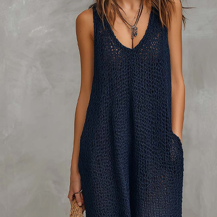 Ladies Airy Summer Dress with Side Pockets and Deep Neckline Lisslune