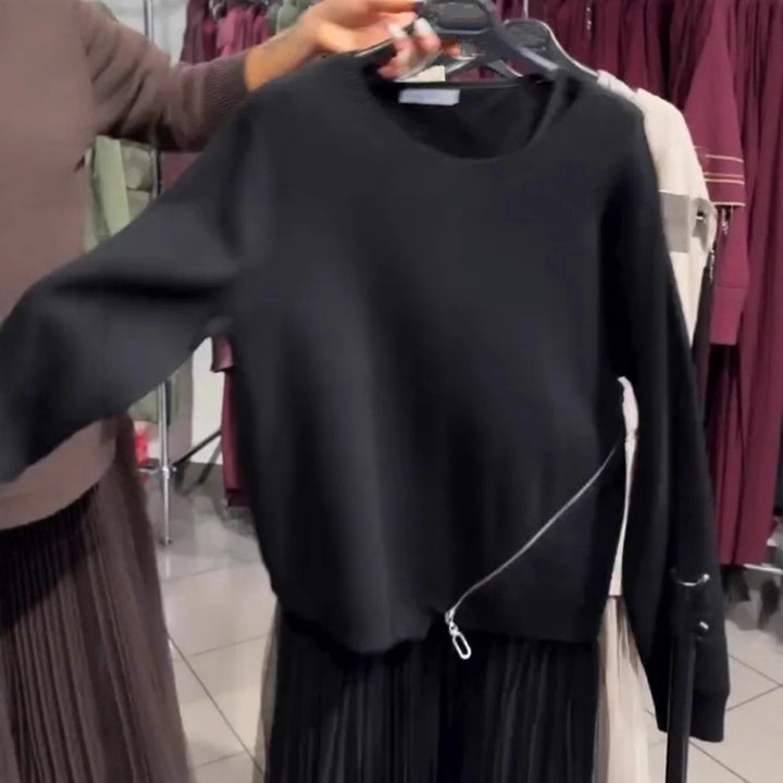 Women's trendy, asymmetrical sweater with draping Lisslune