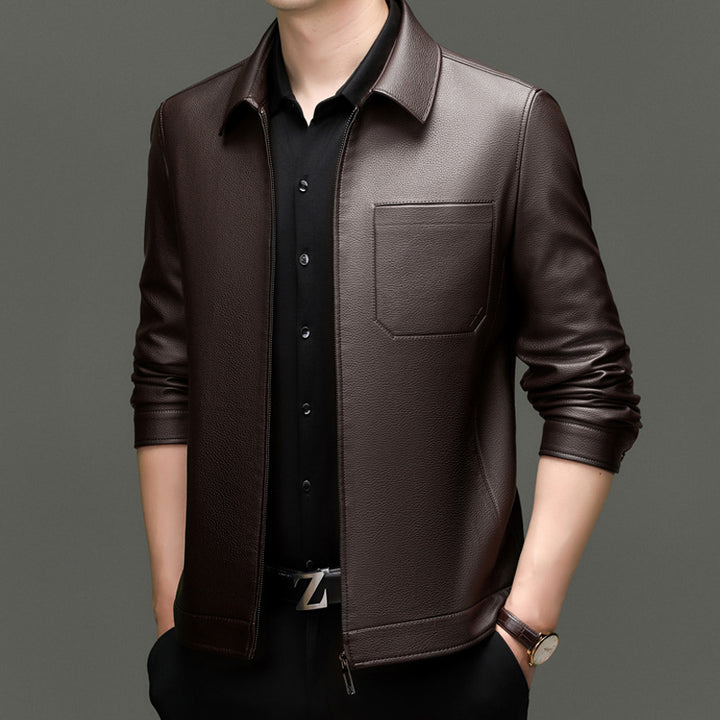 Men's synthetic leather jacket with modern cut and practical pockets Lisslune