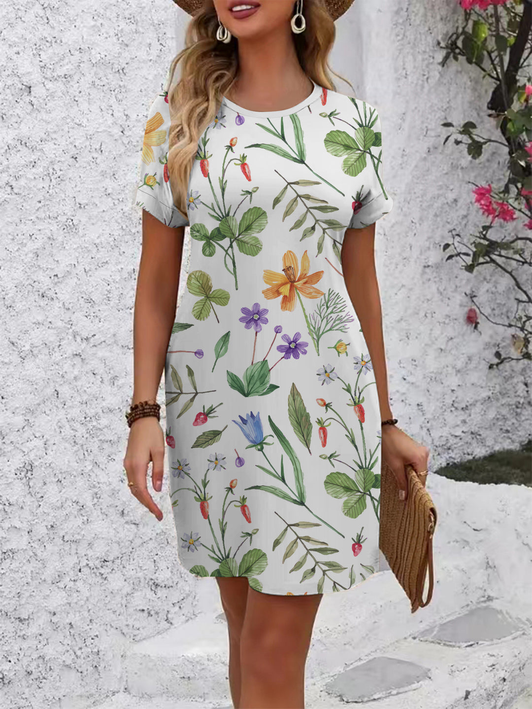 Women Short Sleeve Dress with Botanical Print Lisslune