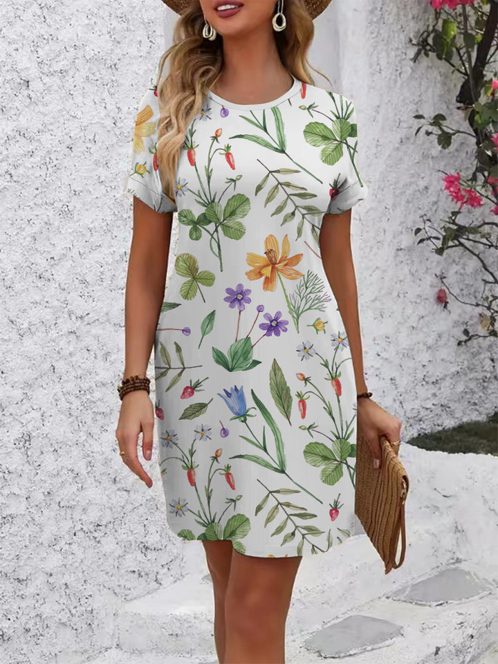 Women Short Sleeve Dress with Botanical Print Lisslune
