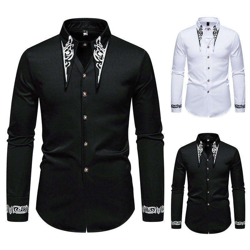 Men's Long Sleeve Shirt with Ornamental Accents Lisslune