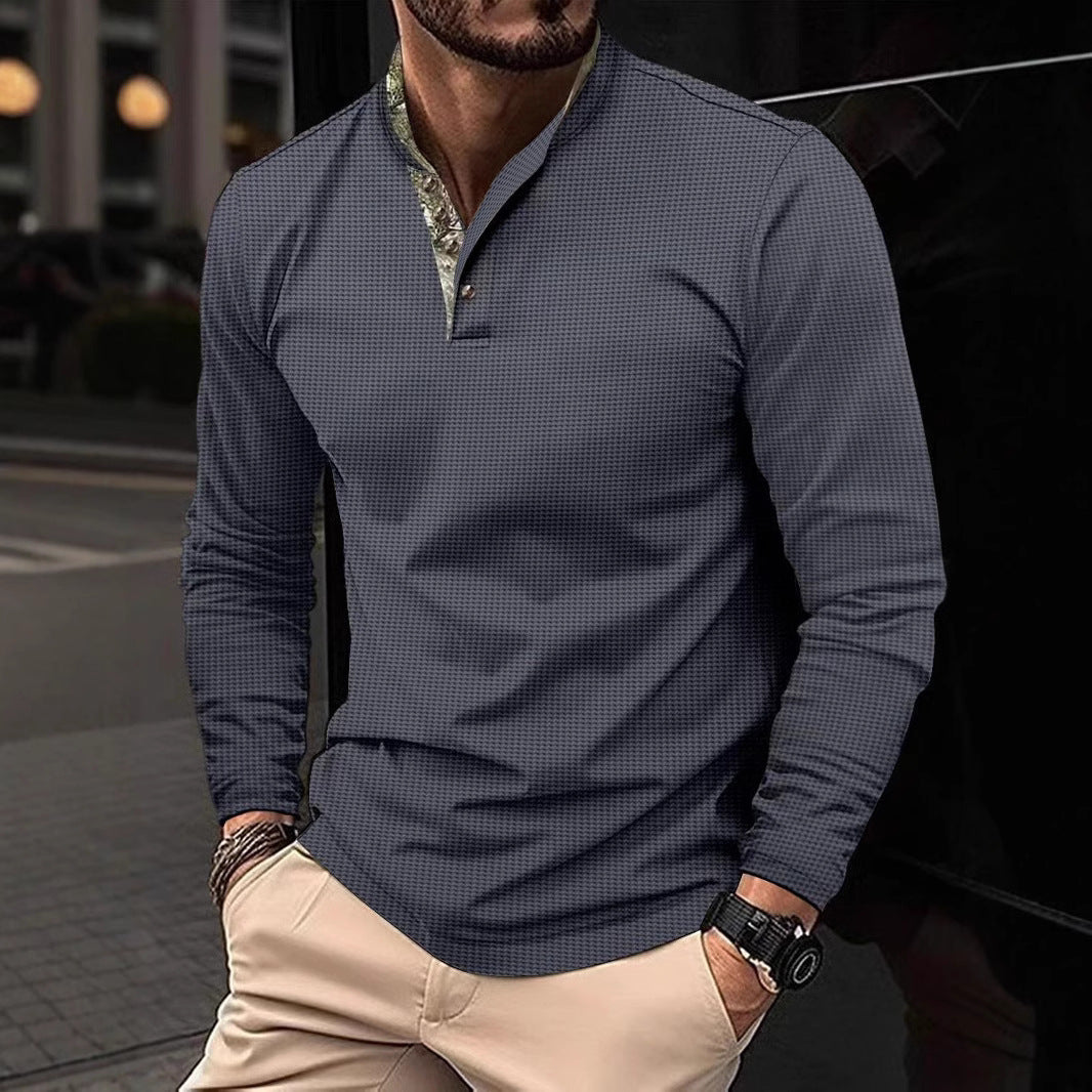 Men's long-sleeve shirt with fashionable stand-up collar and unique pattern Lisslune