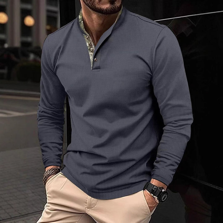 Men's long-sleeve shirt with fashionable stand-up collar and unique pattern Lisslune