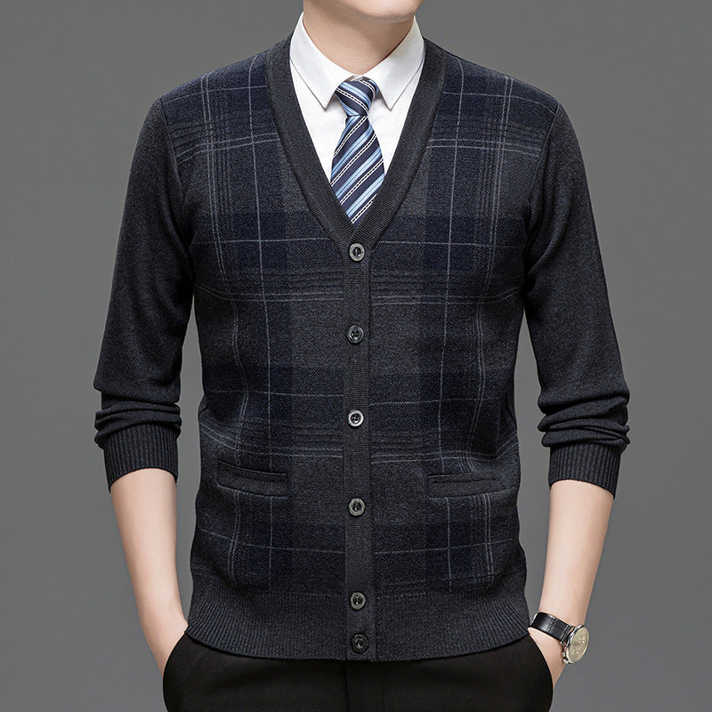 Men's Fashionable Cardigan with Classic Check Pattern and Button Placket Lisslune