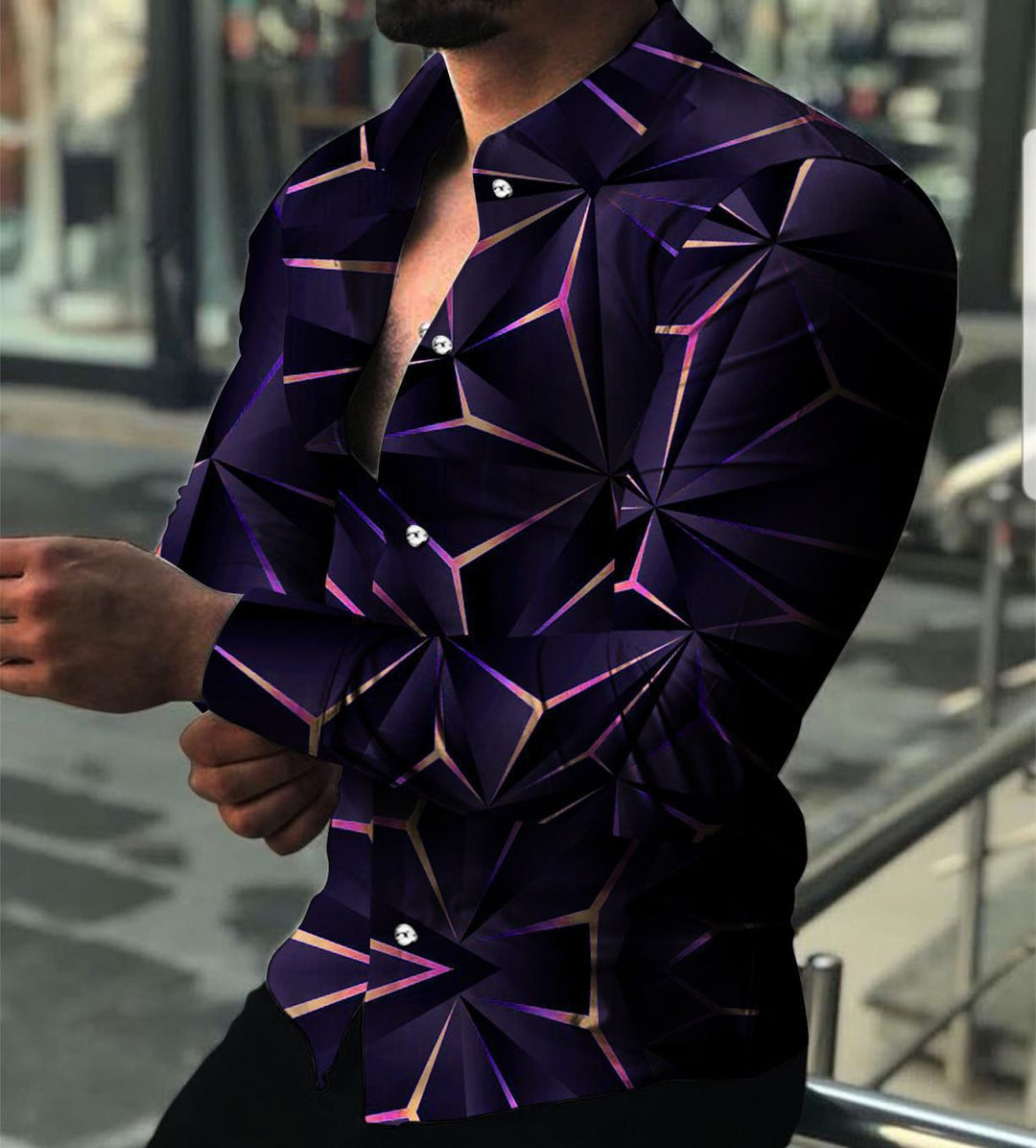 Men's Long Sleeve Shirt with Modern 3D Design and Textured Pattern Lisslune