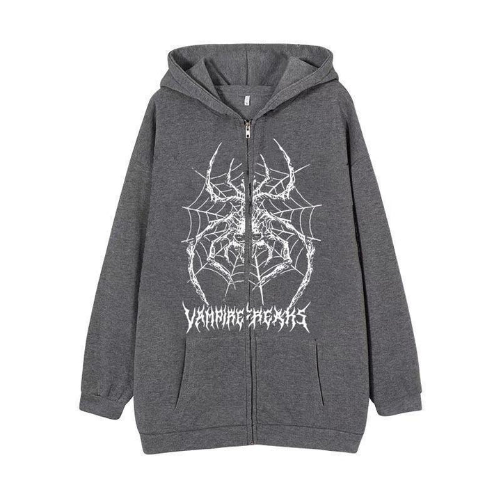 Women’s Long Sleeve Hoodie Jacket with Detailed Spider Motif Lisslune