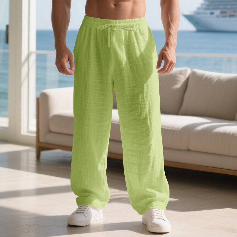 Men's relaxed linen trousers with elastic waistband and loose fit Lisslune