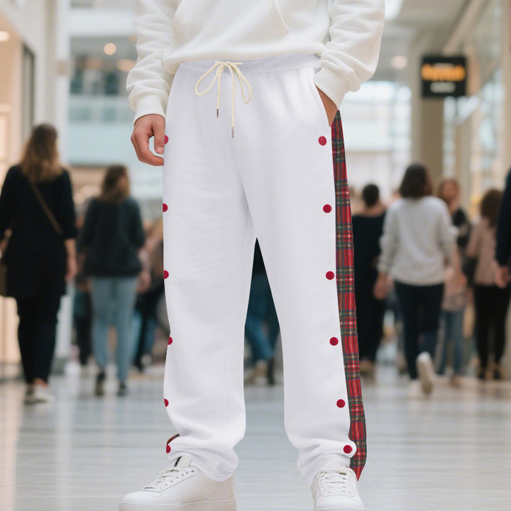 Men's leisure pants with full button press closure and checkered side inserts Lisslune