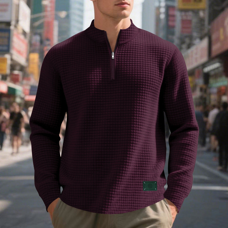 Men's high-quality stand-up collar sweater with zipper and textured design Lisslune