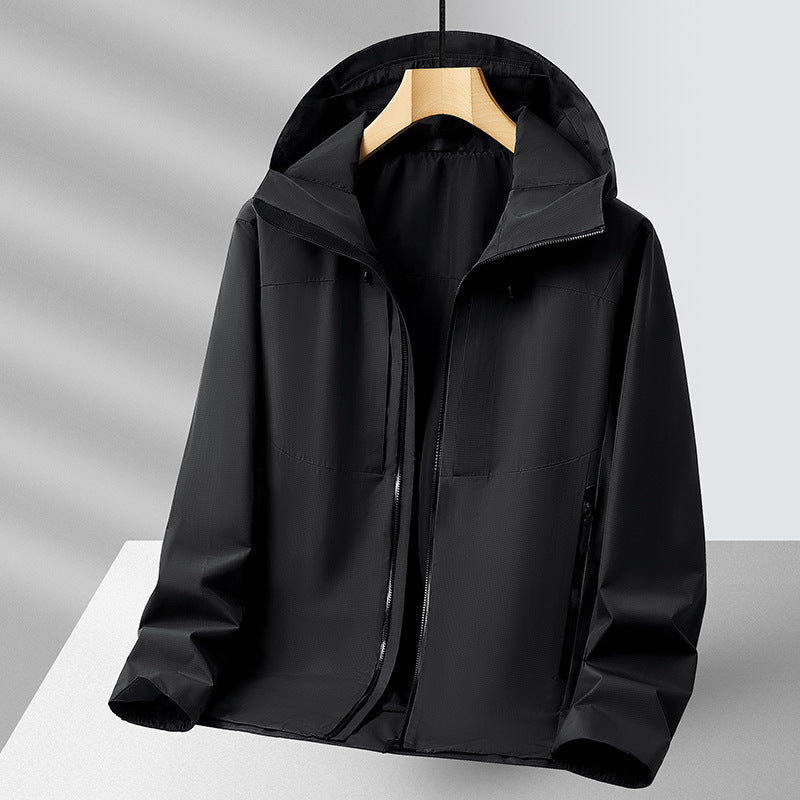 Men's Waterproof Outdoor Jacket with Adjustable Hood Collar and Breathable Features Lisslune