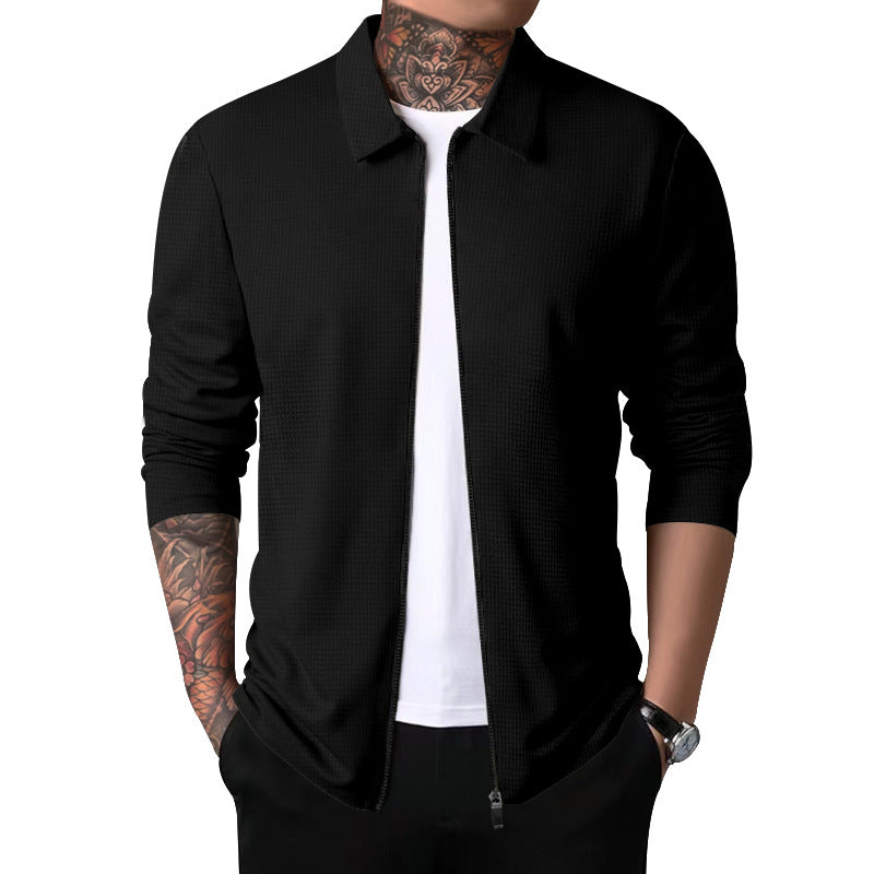 Men's sporty long sleeve T-shirt with zipper and breathable textured design Lisslune