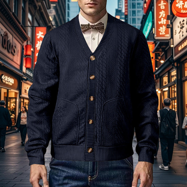 Men's cardigan with modern honeycomb pattern and practical pockets Lisslune