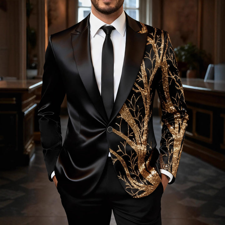 Men's luxurious sequin tuxedo blazer with floral design Lisslune