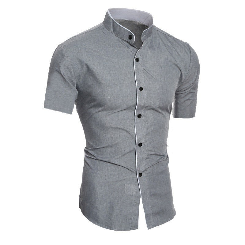 Men's short-sleeve shirt with modern stand-up collar and stylish contrast details Lisslune