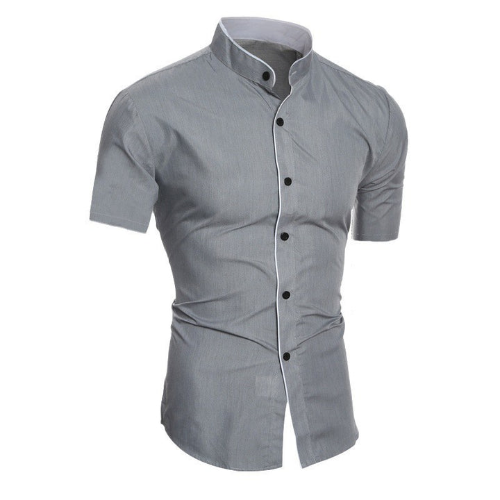 Men's short-sleeve shirt with modern stand-up collar and stylish contrast details Lisslune