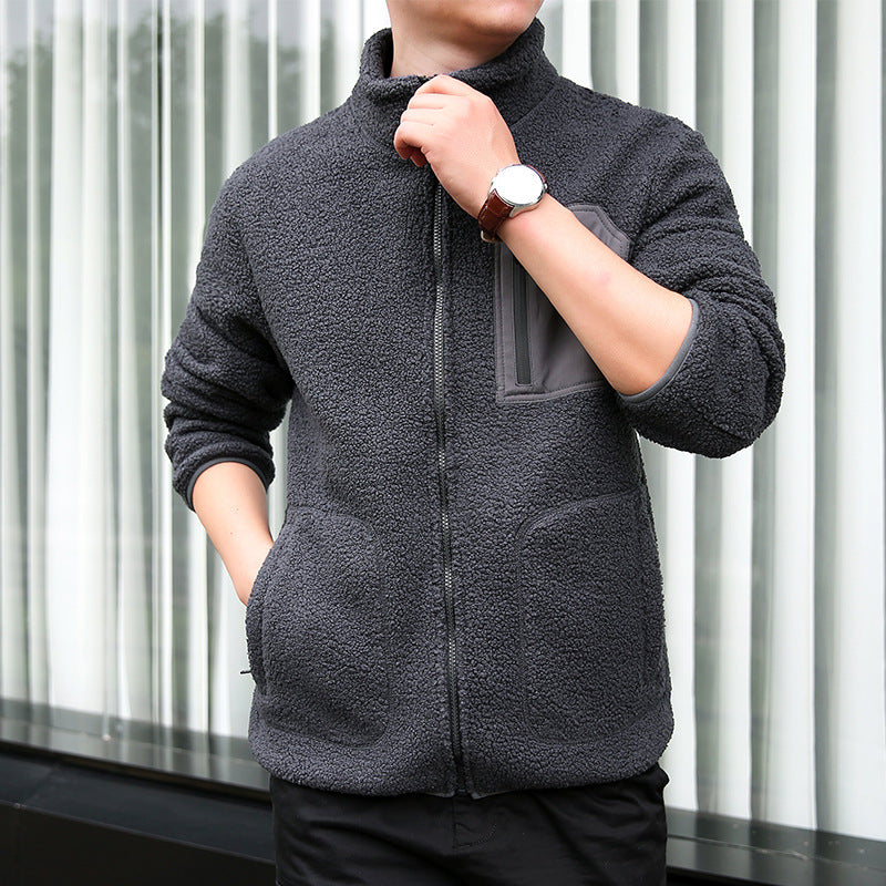 Men's Fleece Jacket with Practical Zipper and High Collar Lisslune