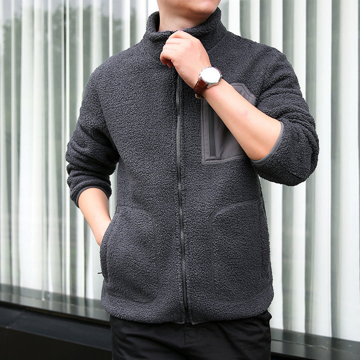 Men's Fleece Jacket with Practical Zipper and High Collar Lisslune