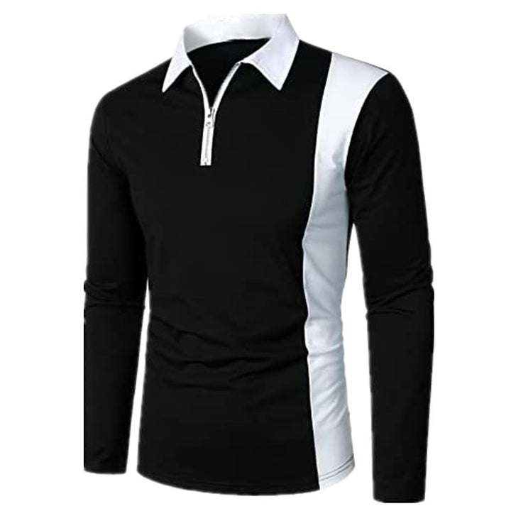 Men's Long Sleeve Polo Shirt with Sporty Zip Design and Modern Color Details Lisslune