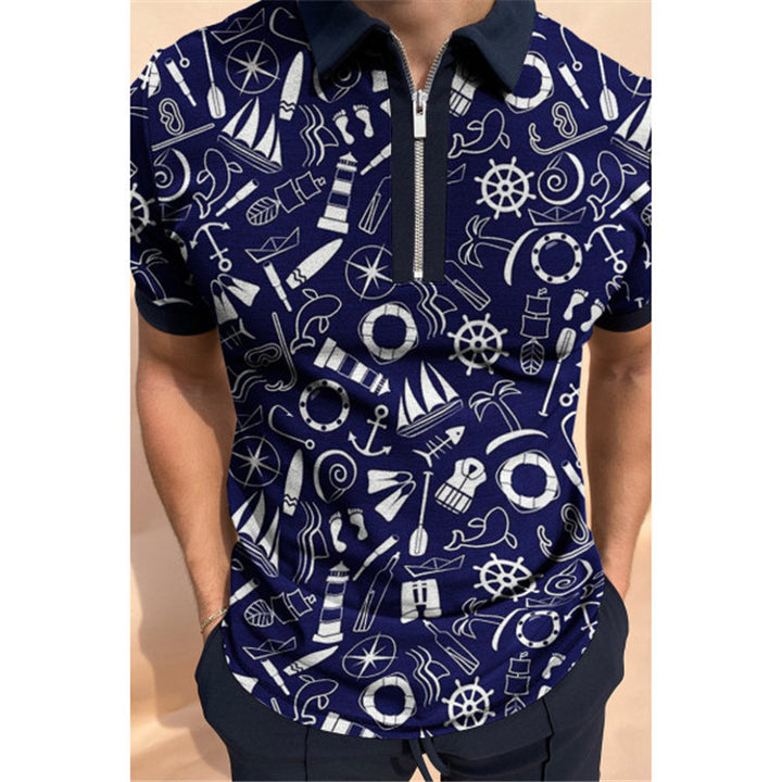 Men's polo shirt with trendy graphic design and practical zipper Lisslune