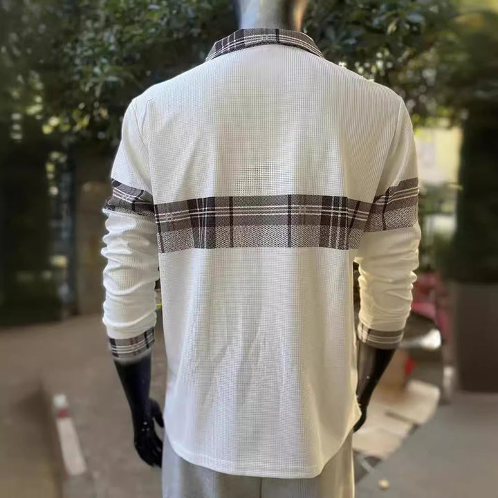 Men's long-sleeve shirt with modern check design and elegant details Lisslune