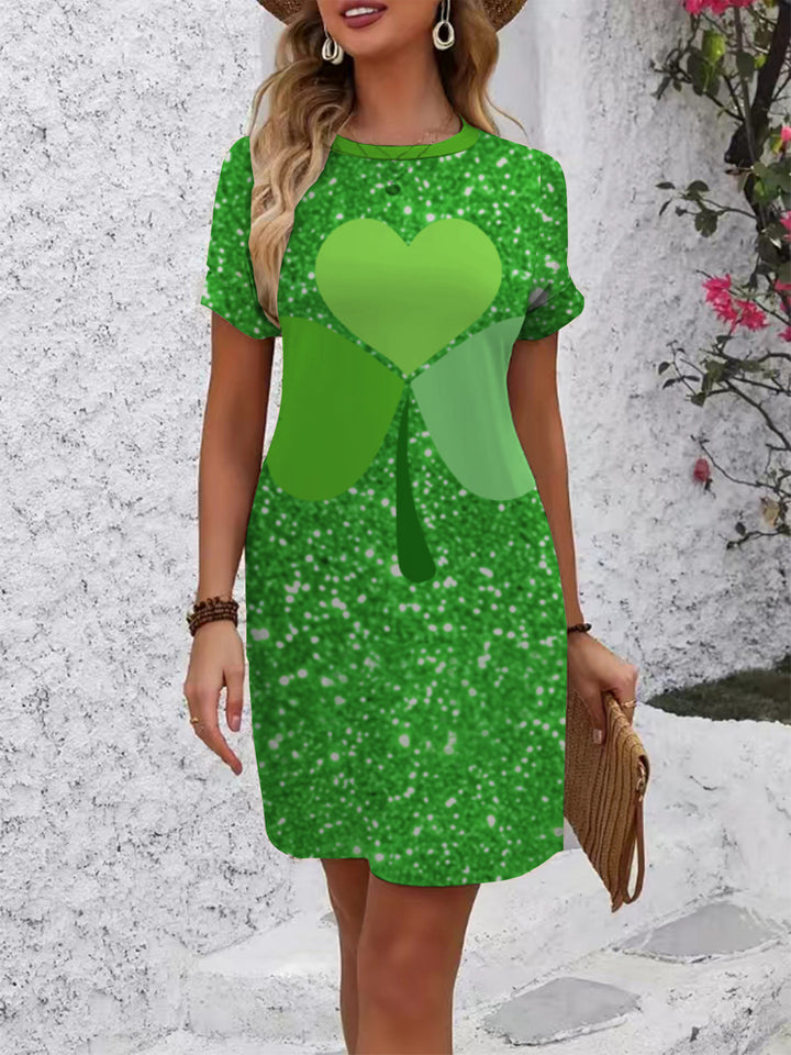 Women's Casual Short Sleeve Dress with Creative Geometric Pattern Lisslune