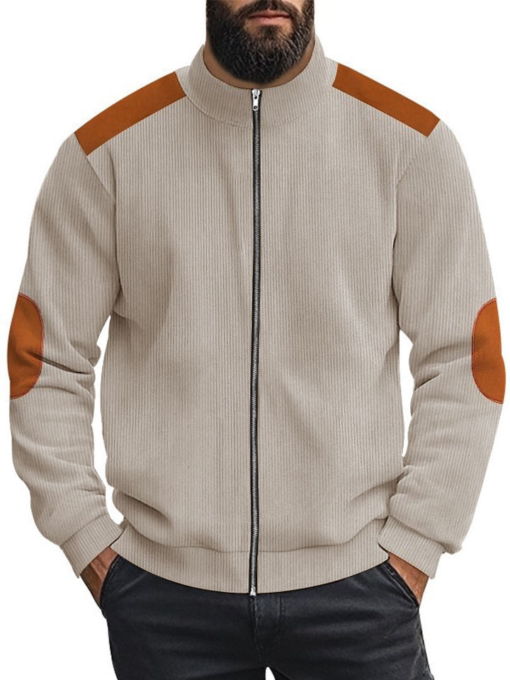 Men's cardigan with modern leather accents and high closed collar Lisslune