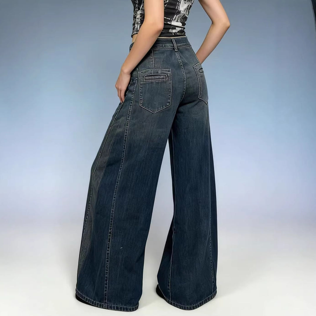 Damen weite Denim-Jeans mit hohem Bund und klassischem Schnitt Lisslune