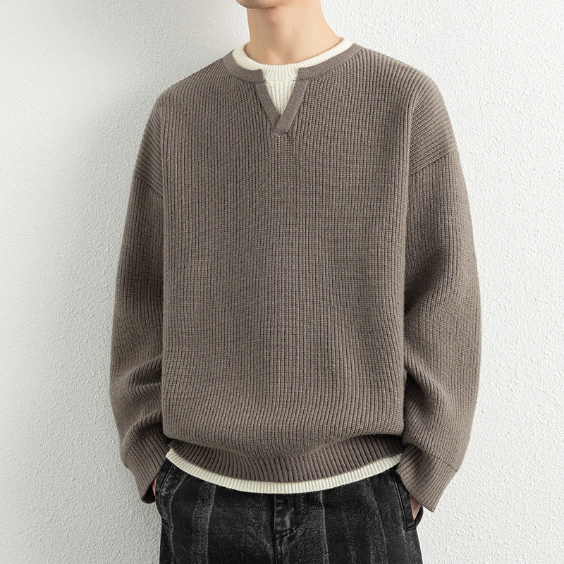 Men's knitted sweater with V-neck and textured design Lisslune