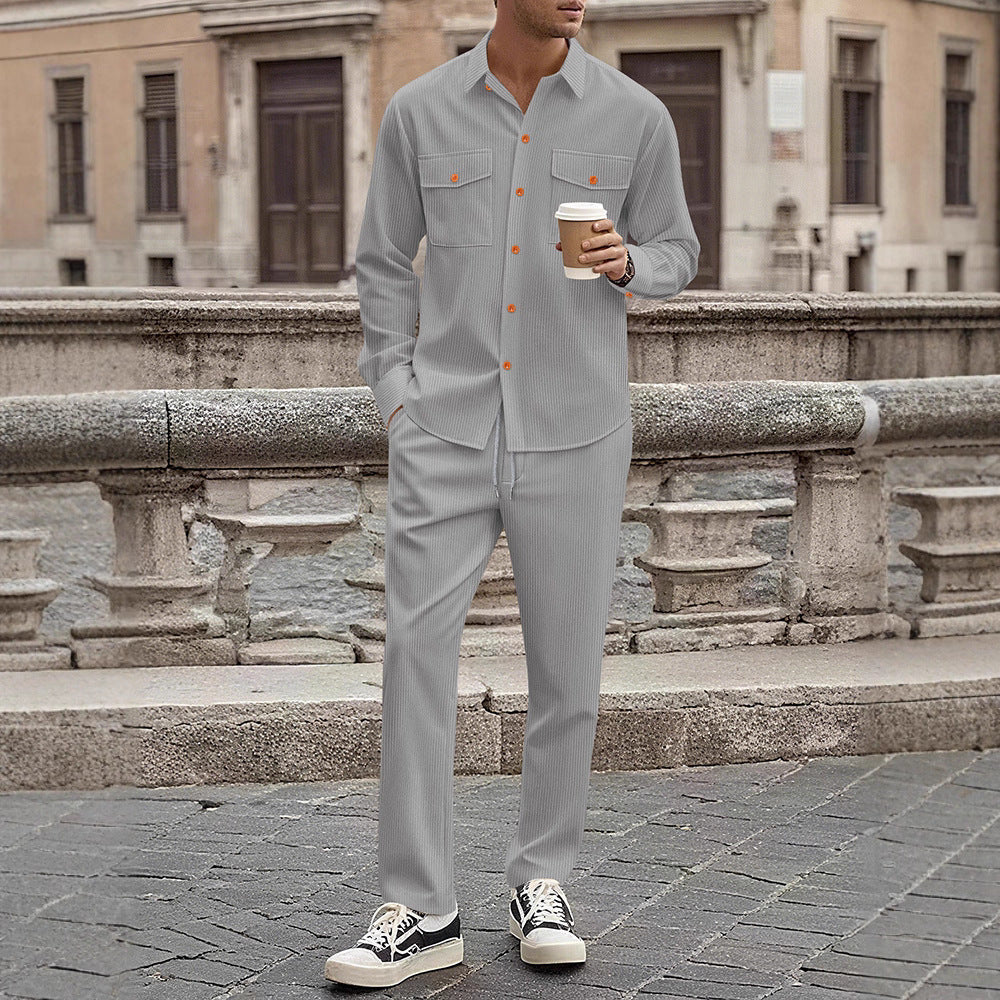 Men's Casual Stripe Set with Modern Button Details and Practical Pockets Lisslune