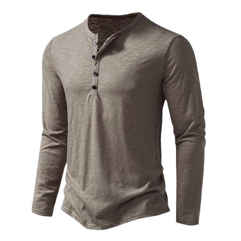 Men's Long Sleeve Henley Shirt with Button Placket and Lightweight Fabric Lisslune