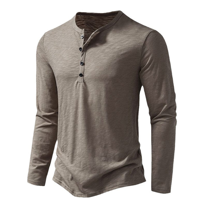 Men's Long Sleeve Henley Shirt with Button Placket and Lightweight Fabric Lisslune