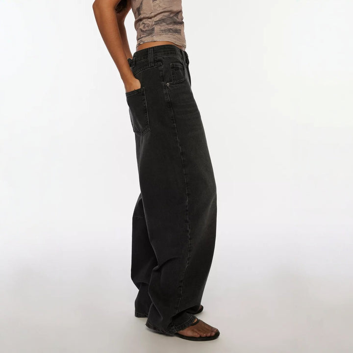 Women's casual wide jeans with high-rise waistband and side pockets Lisslune