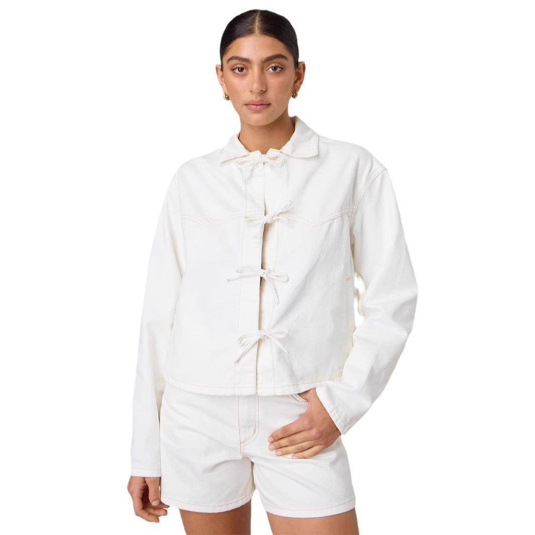 Women’s Modern Denim Jacket with Tie Belt Lisslune