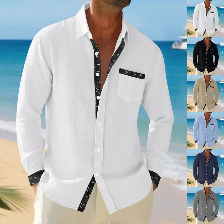 Men's Elegant Long Sleeve Shirt with Contrast Details and Breast Pocket Lisslune