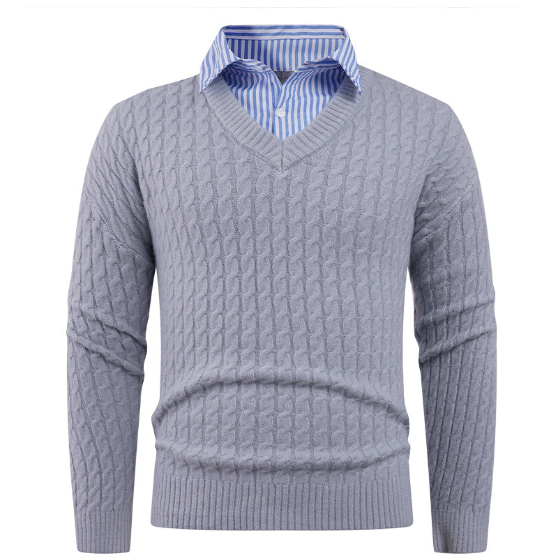 Men's knitted sweater with cable pattern and V-neck Lisslune