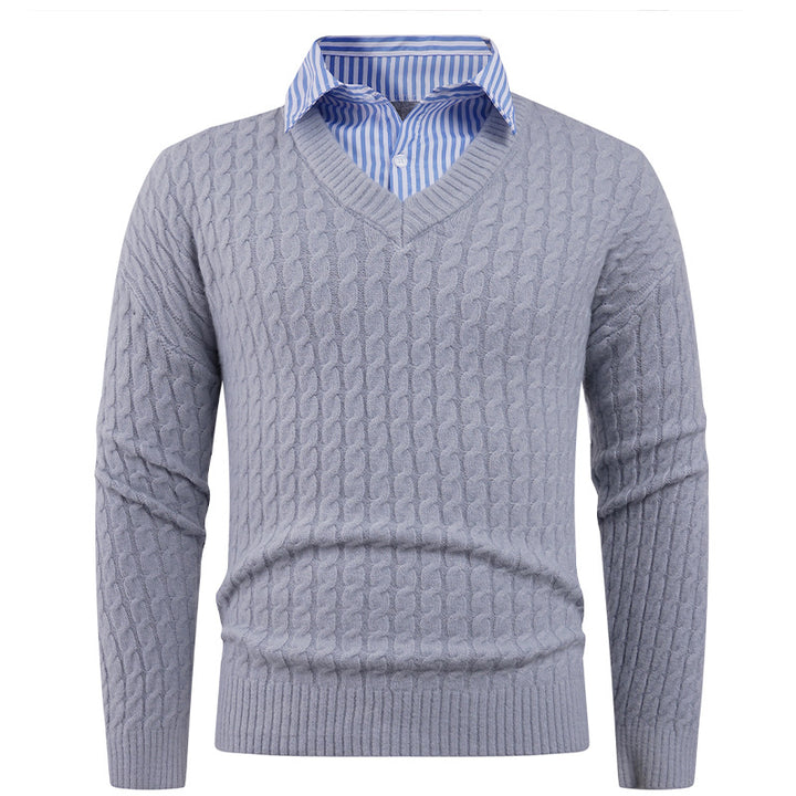Men's knitted sweater with cable pattern and V-neck Lisslune